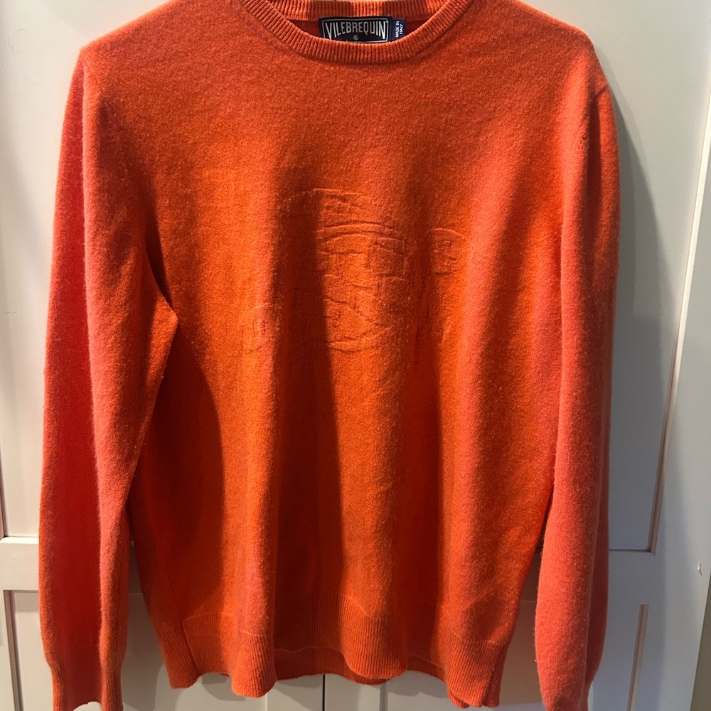 VILEBREQUIN Sweater Men Cashmere Cotton Blend Crew Neck Turtle Knit Coral